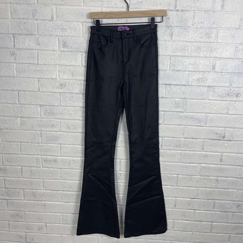 Edikted Faux Leather Flare Pants Womens Size S Mid Rise Black Y2K Stretch